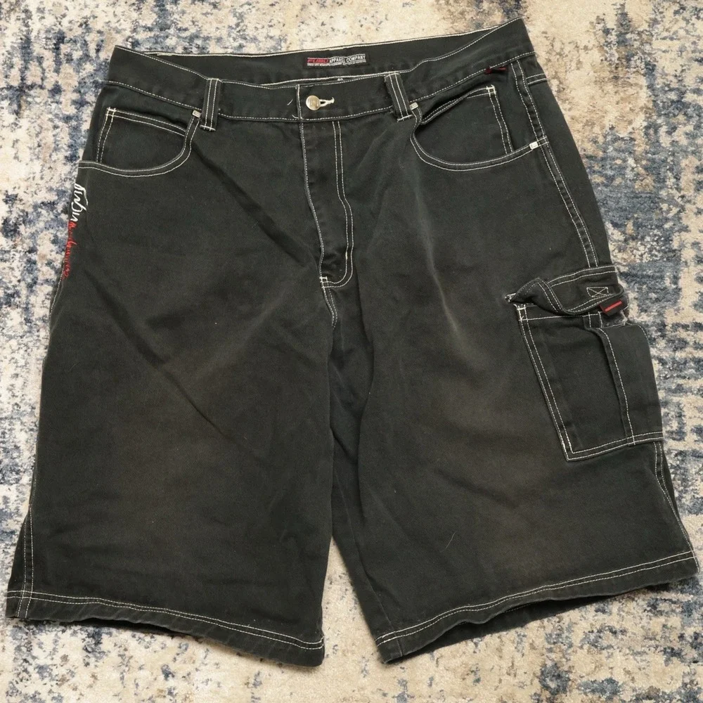 Vintage FUBU Collection Baggy Black Jean Shorts Mens 38 Hip Hop JNCO Style Y2K - Picture 3 of 10